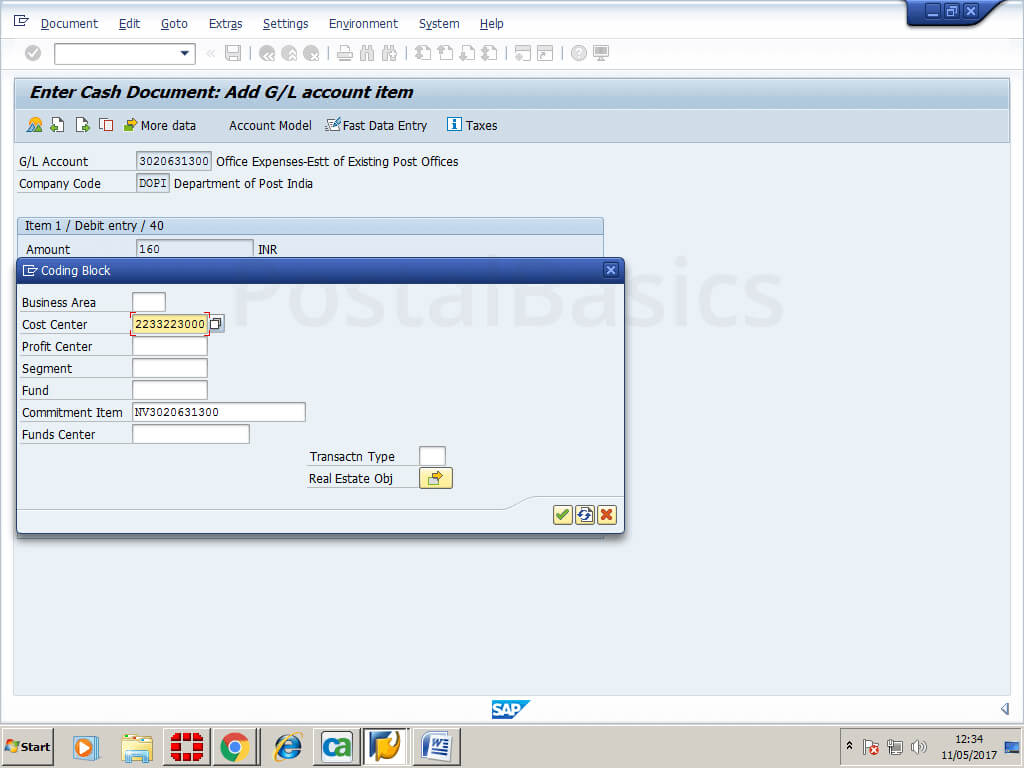 Cash conveyance or Office Expense in SAP Module of Post Office