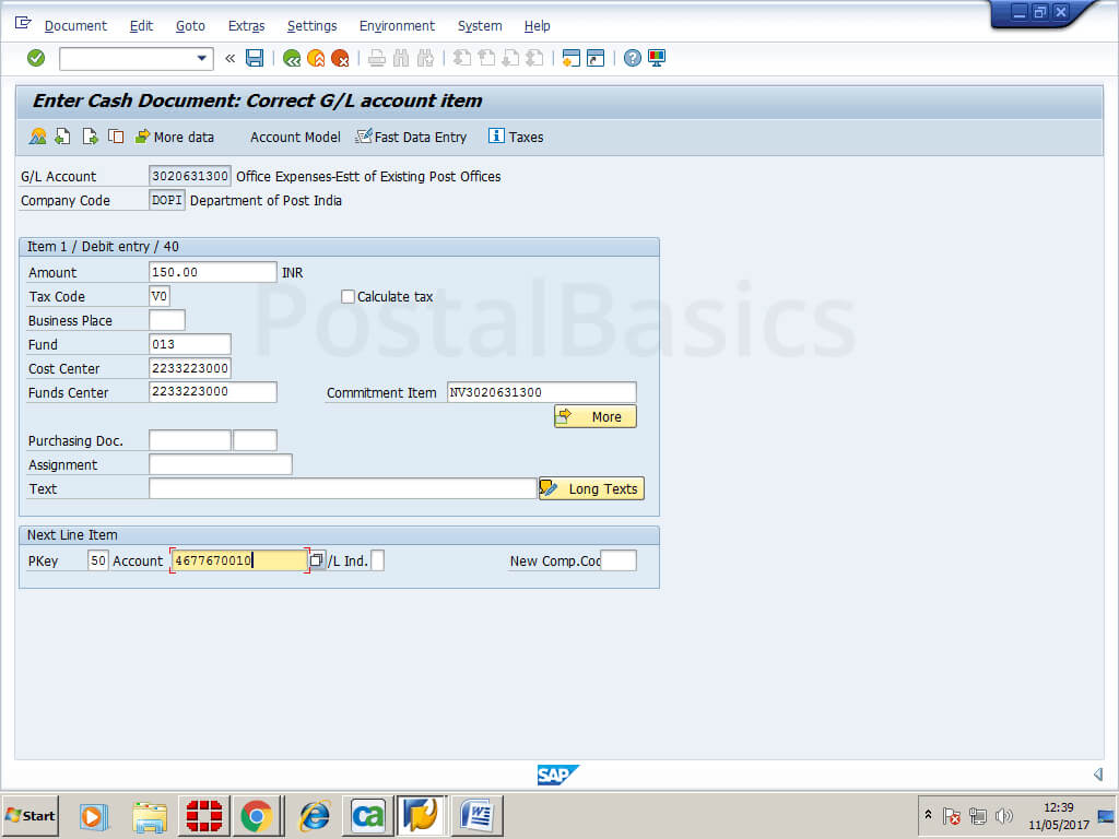 Cash conveyance or Office Expense in SAP Module of Post Office
