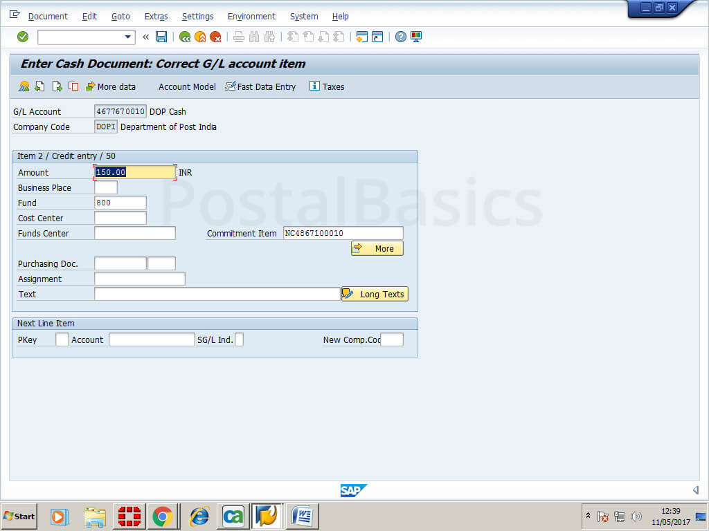 Cash conveyance or Office Expense in SAP Module of Post Office