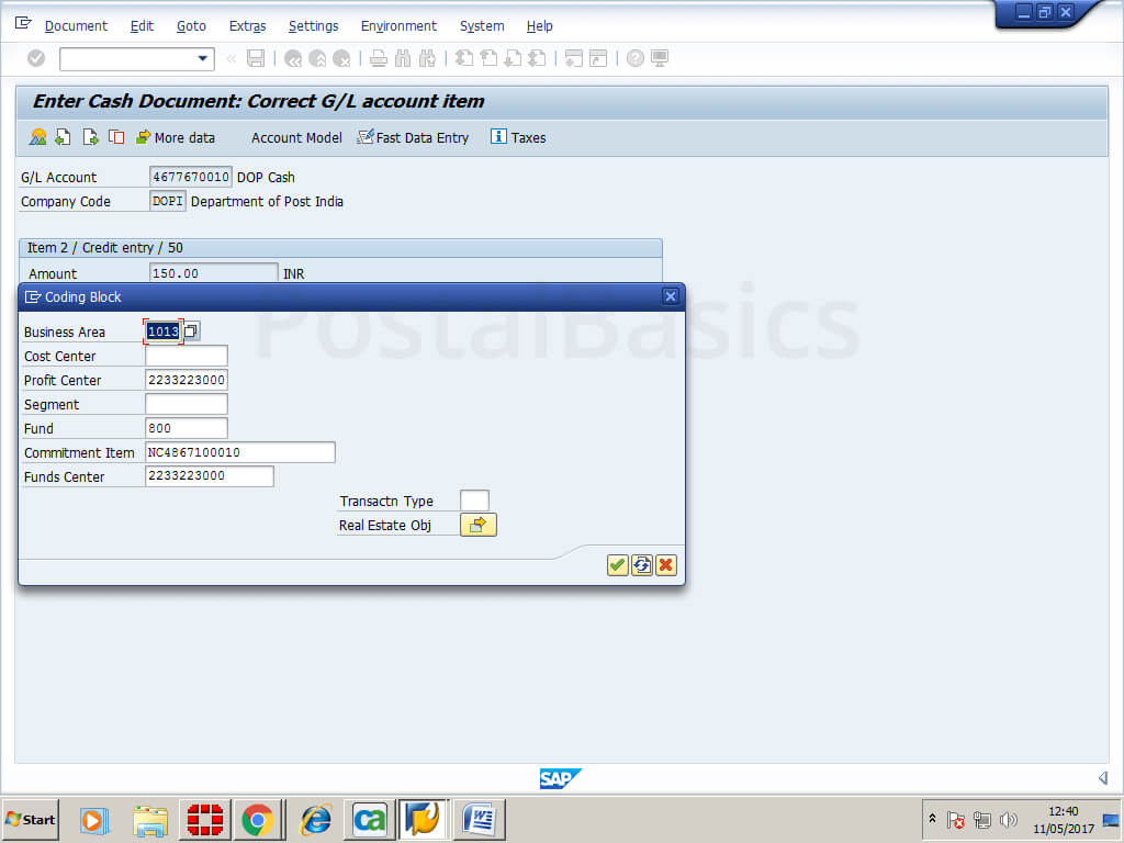 Cash conveyance or Office Expense in SAP Module of Post Office