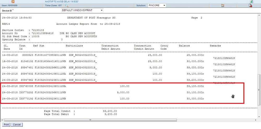 Debit Entry Report