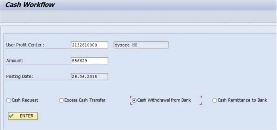 Cash remittance to Branch Office