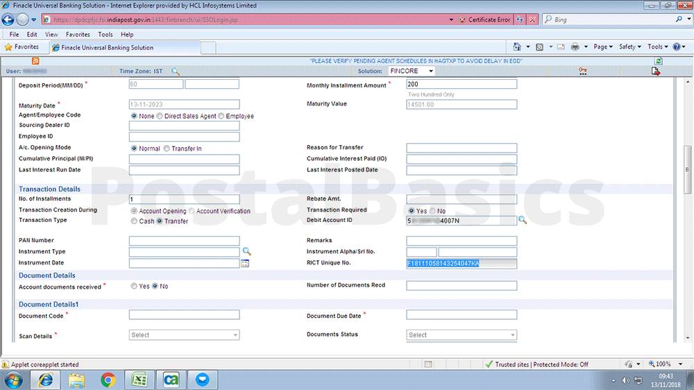 RICT How to open a RD account