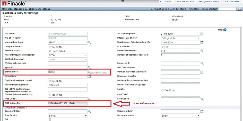 RICT How to open a SB account